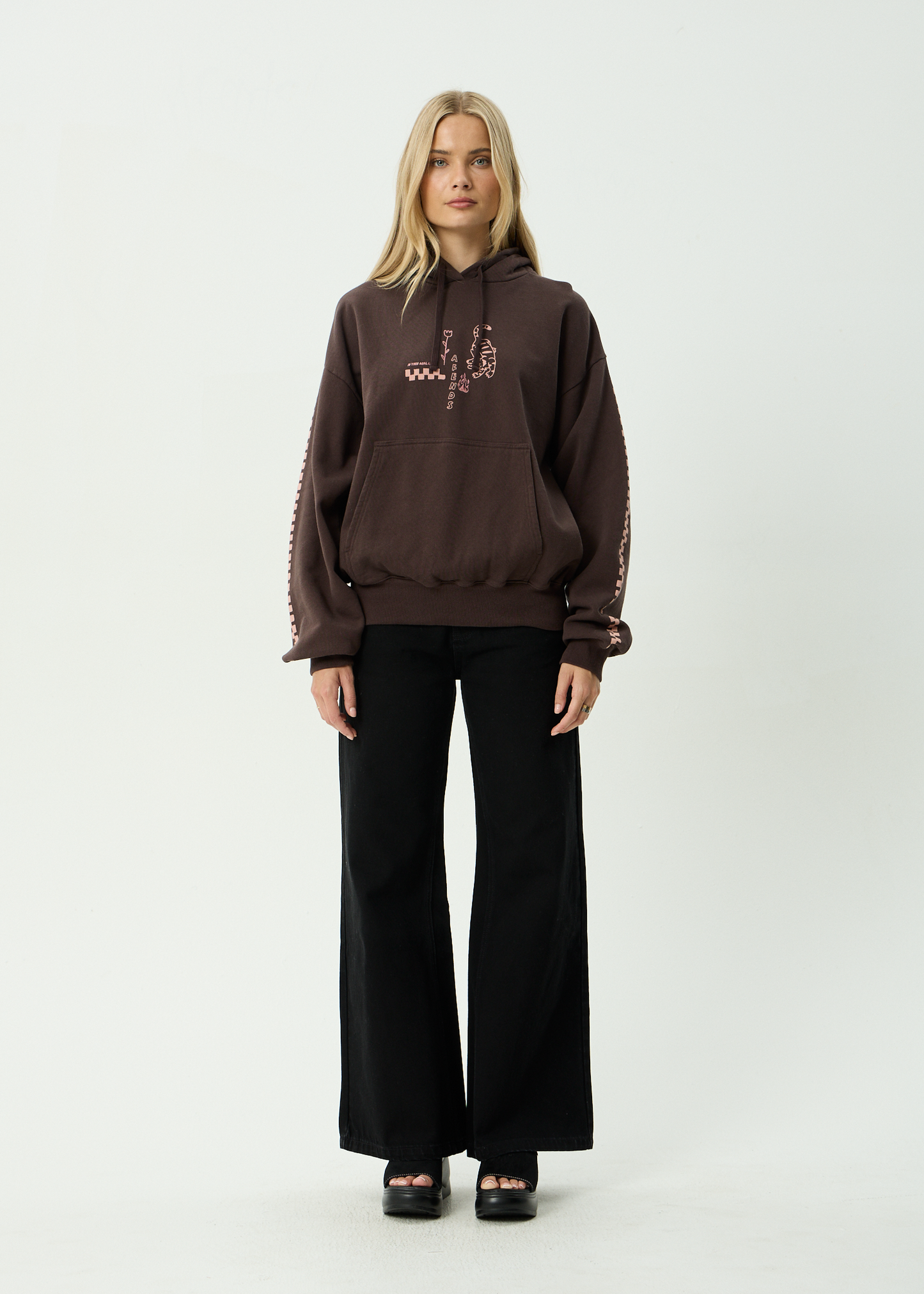 AFENDS Womens Reality Check - Boxy Pull On Hood - Coffee