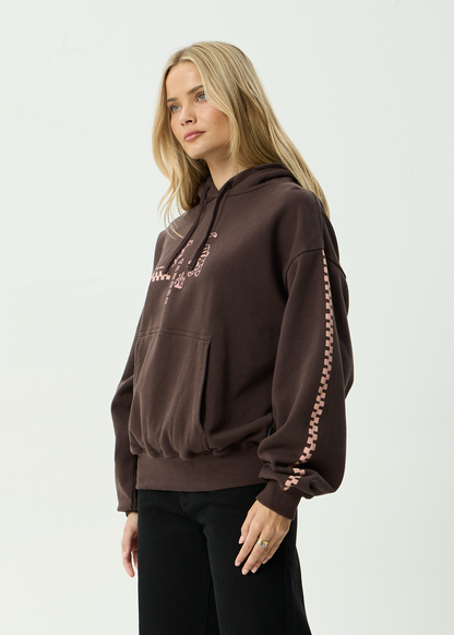 AFENDS Womens Reality Check - Boxy Pull On Hood - Coffee