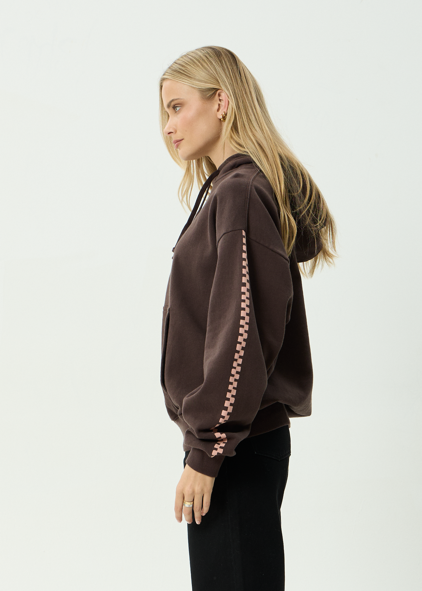 AFENDS Womens Reality Check - Boxy Pull On Hood - Coffee