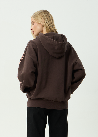 AFENDS Womens Reality Check - Boxy Pull On Hood - Coffee