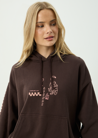 AFENDS Womens Reality Check - Boxy Pull On Hood - Coffee