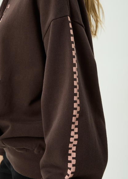 AFENDS Womens Reality Check - Boxy Pull On Hood - Coffee