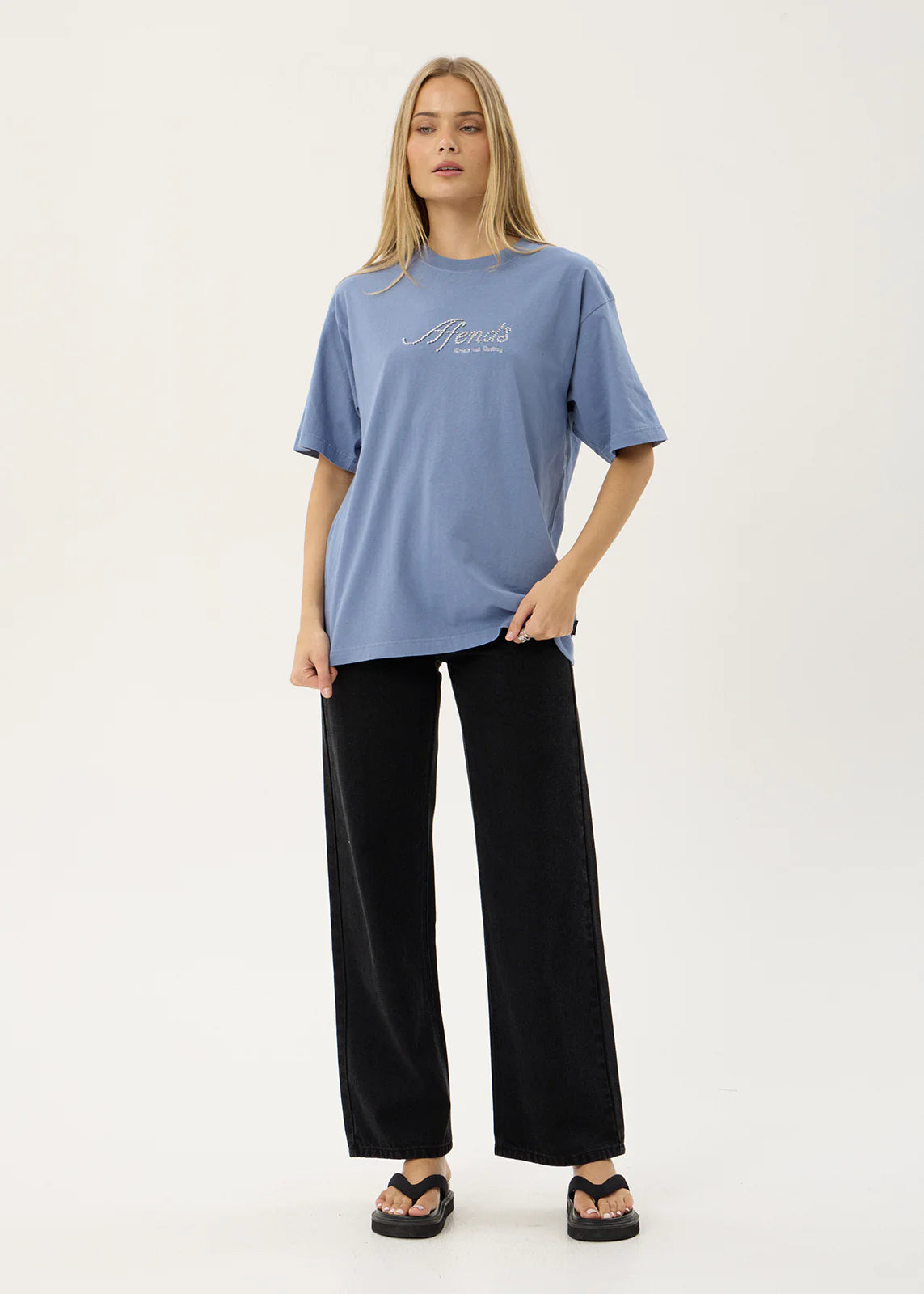 AFENDS Mens Horoscope - Boxy Tee - Washed Slate Blue