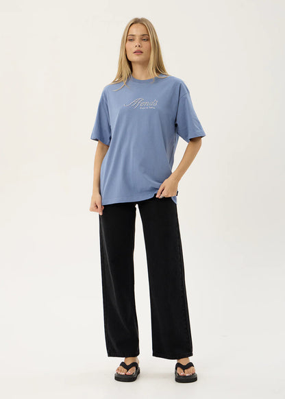 AFENDS Mens Horoscope - Boxy Tee - Washed Slate Blue