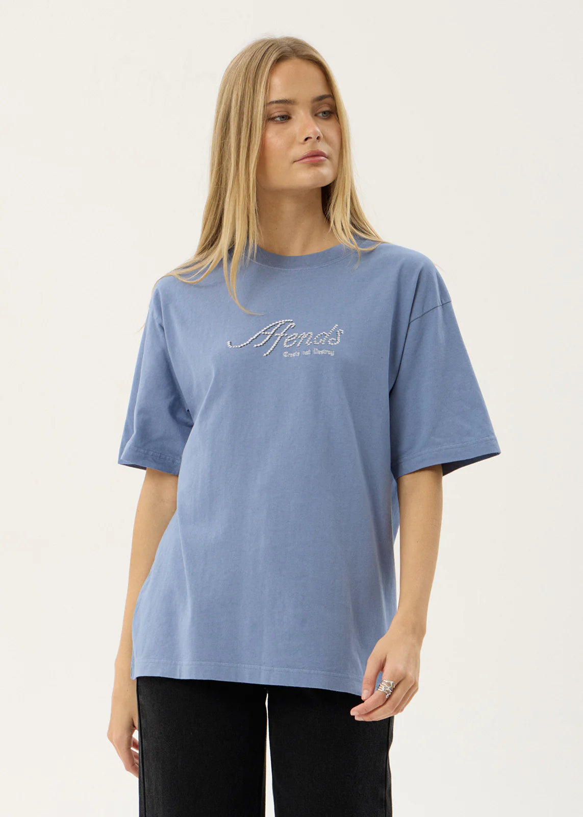 AFENDS Mens Horoscope - Boxy Tee - Washed Slate Blue
