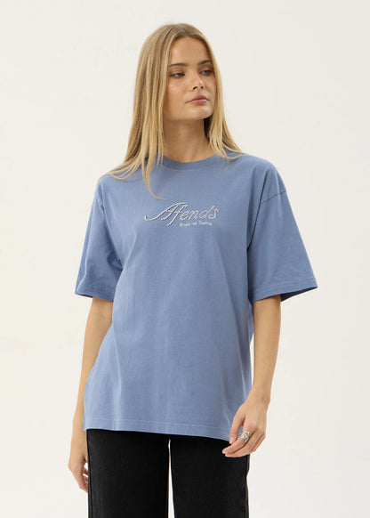 AFENDS Mens Horoscope - Boxy Tee - Washed Slate Blue