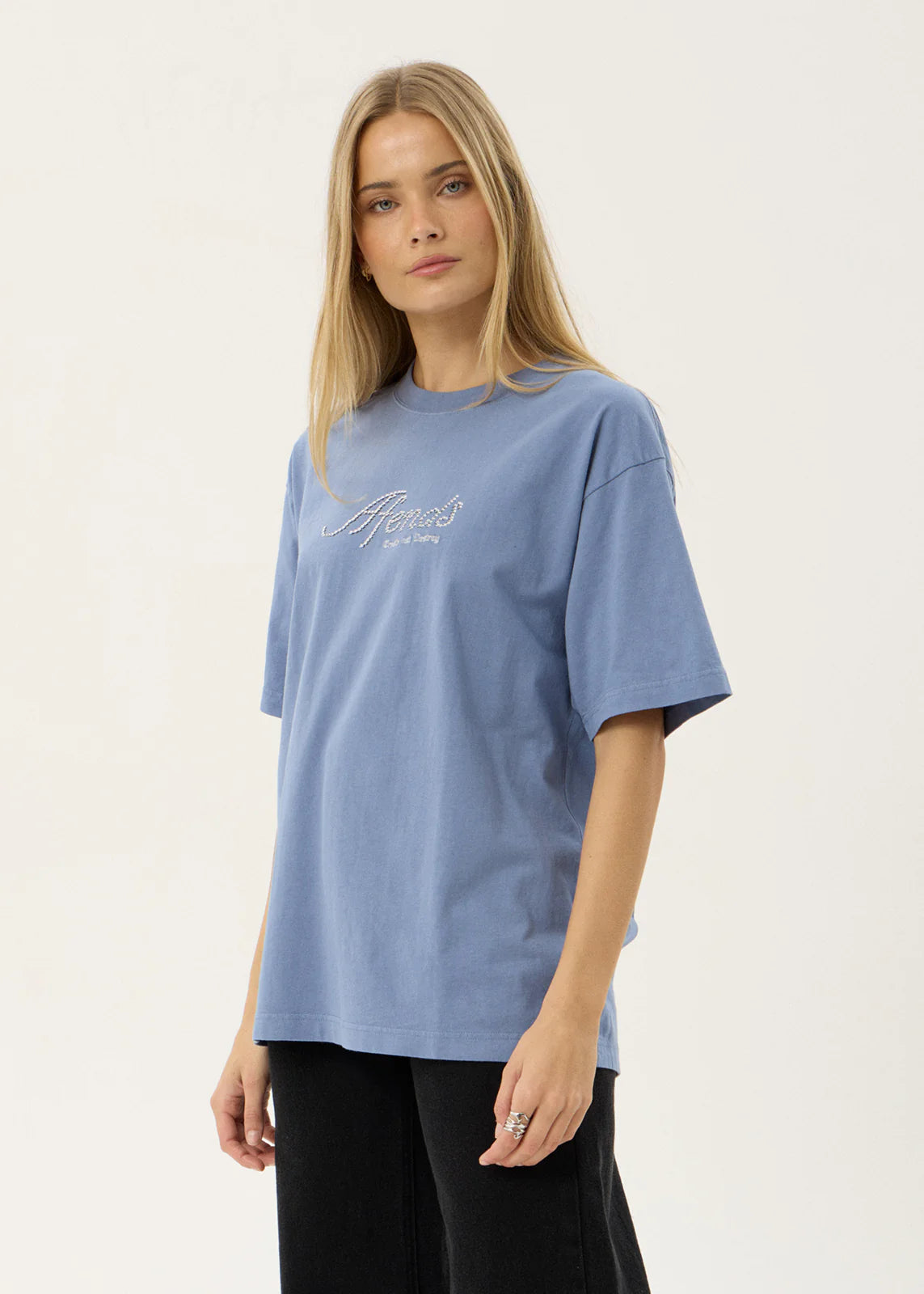AFENDS Mens Horoscope - Boxy Tee - Washed Slate Blue