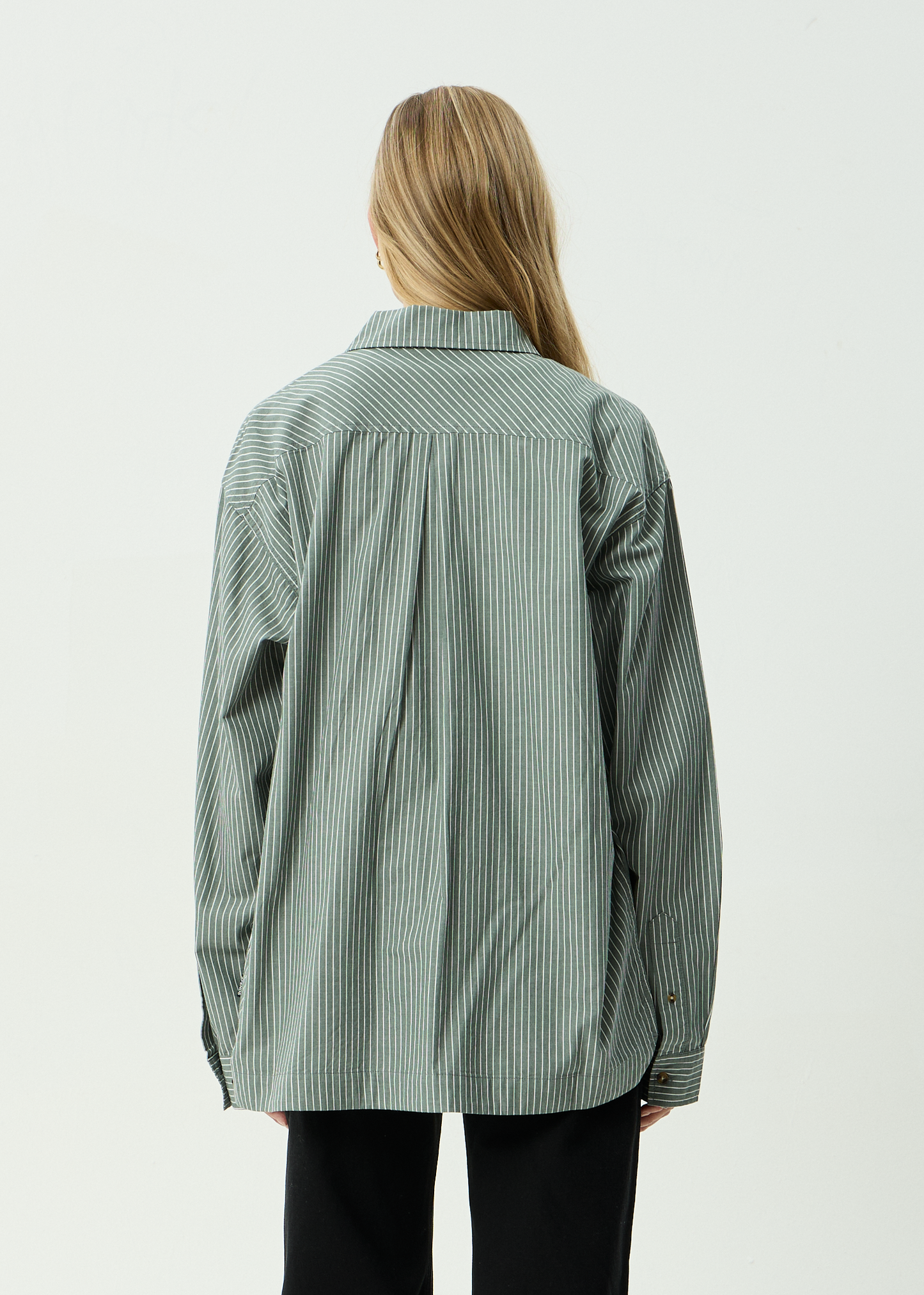 AFENDS Mens Pinned - Oversized Striped Long Sleeve Shirt - Sycamore Stripe