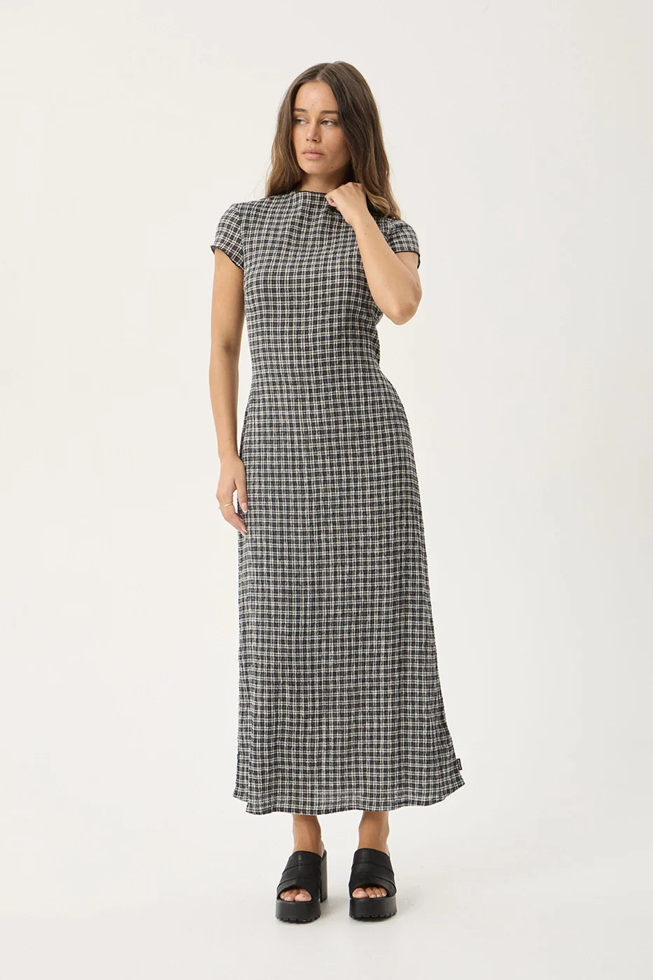 AFENDS Womens Elodie - Seersucker Midi Dress - Asta Steel Check