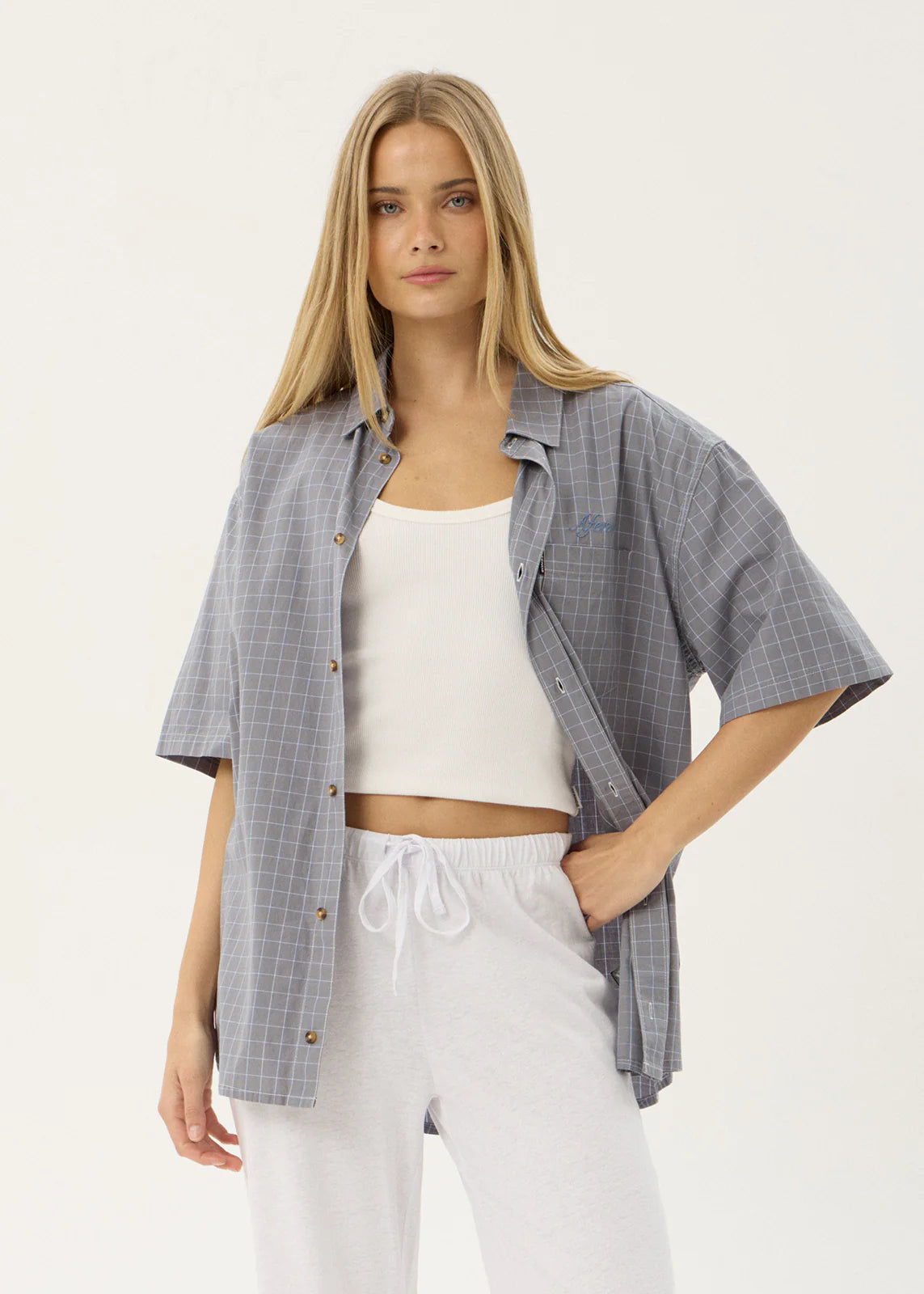 AFENDS Mens Proposal - Short Sleeve Shirt - Slate Blue Check
