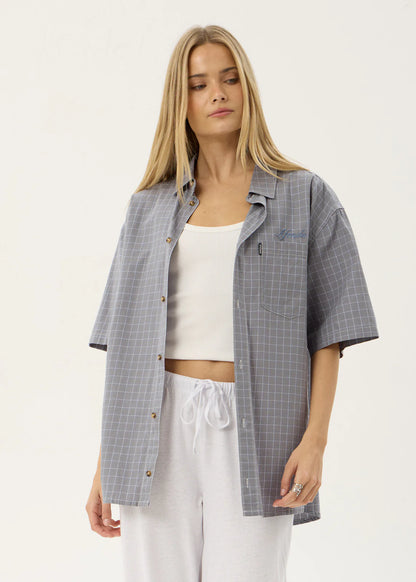 AFENDS Mens Proposal - Short Sleeve Shirt - Slate Blue Check