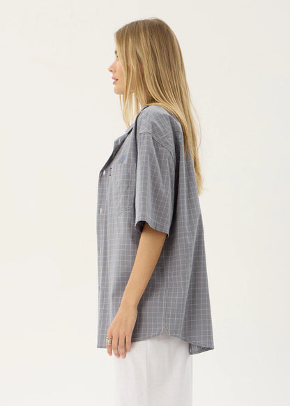 AFENDS Mens Proposal - Short Sleeve Shirt - Slate Blue Check