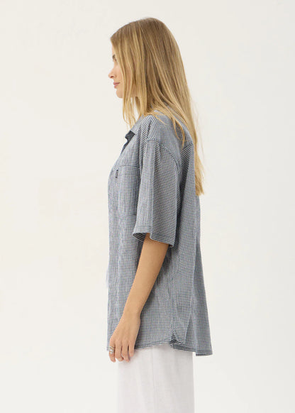 AFENDS Mens Independent - Short Sleeve Shirt - Navy Check