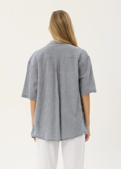 AFENDS Mens Independent - Short Sleeve Shirt - Navy Check