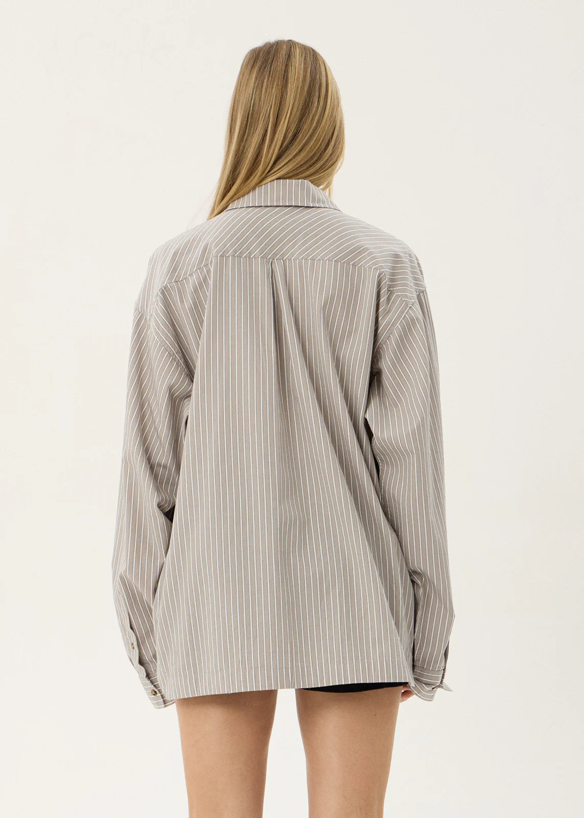 AFENDS Mens Lennox - Oversized Long Sleeve Shirt - Olive Stripe