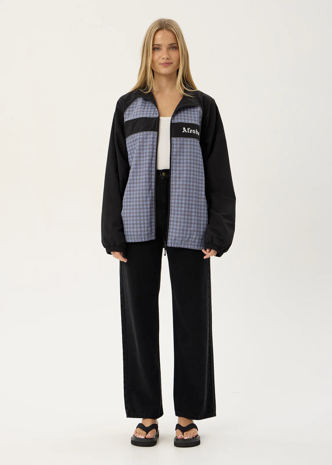 AFENDS Mens Spicy - Sports Spray Jacket - Slate Blue Check