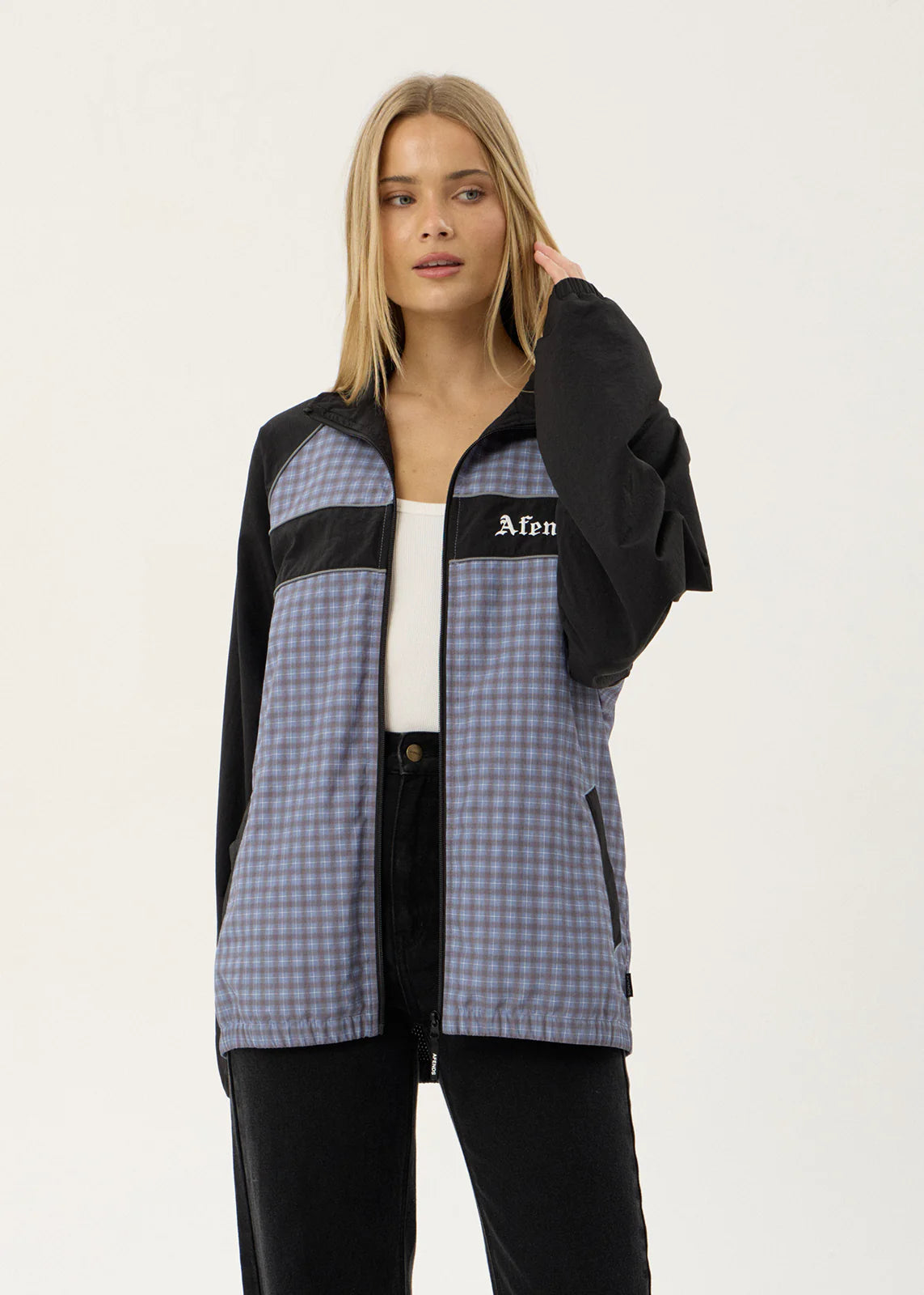 AFENDS Mens Spicy - Sports Spray Jacket - Slate Blue Check