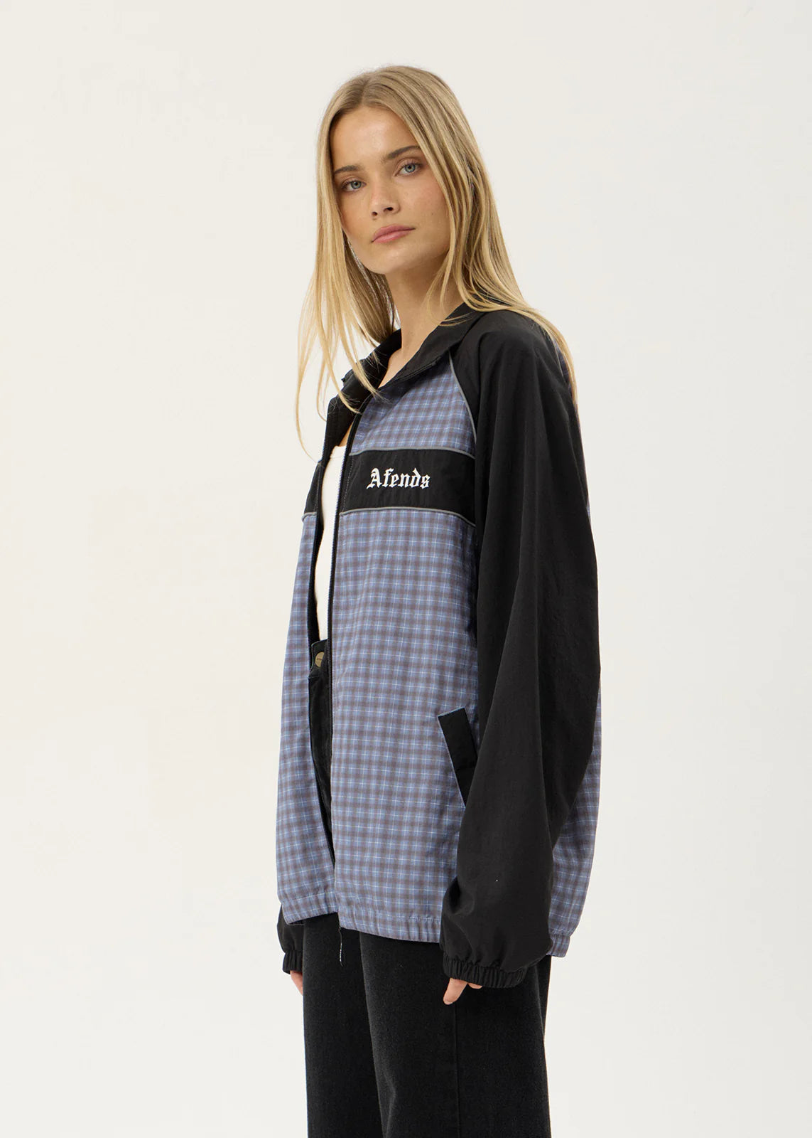 AFENDS Mens Spicy - Sports Spray Jacket - Slate Blue Check