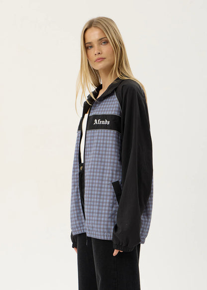 AFENDS Mens Spicy - Sports Spray Jacket - Slate Blue Check
