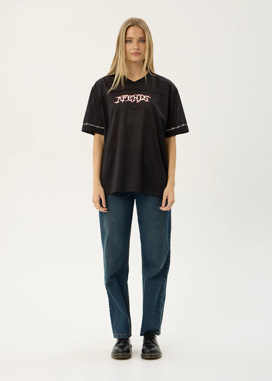 AFENDS Mens Nationals - Mesh Jersey Boxy Tee - Black