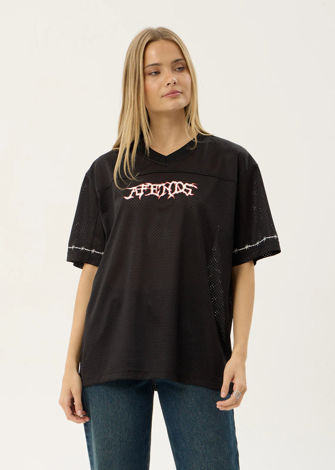 AFENDS Mens Nationals - Mesh Jersey Boxy Tee - Black