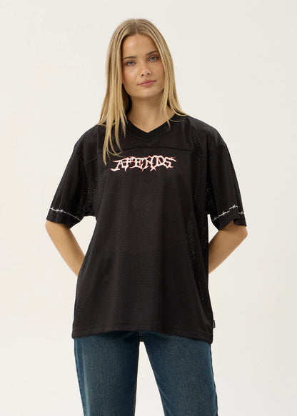 AFENDS Mens Nationals - Mesh Jersey Boxy Tee - Black
