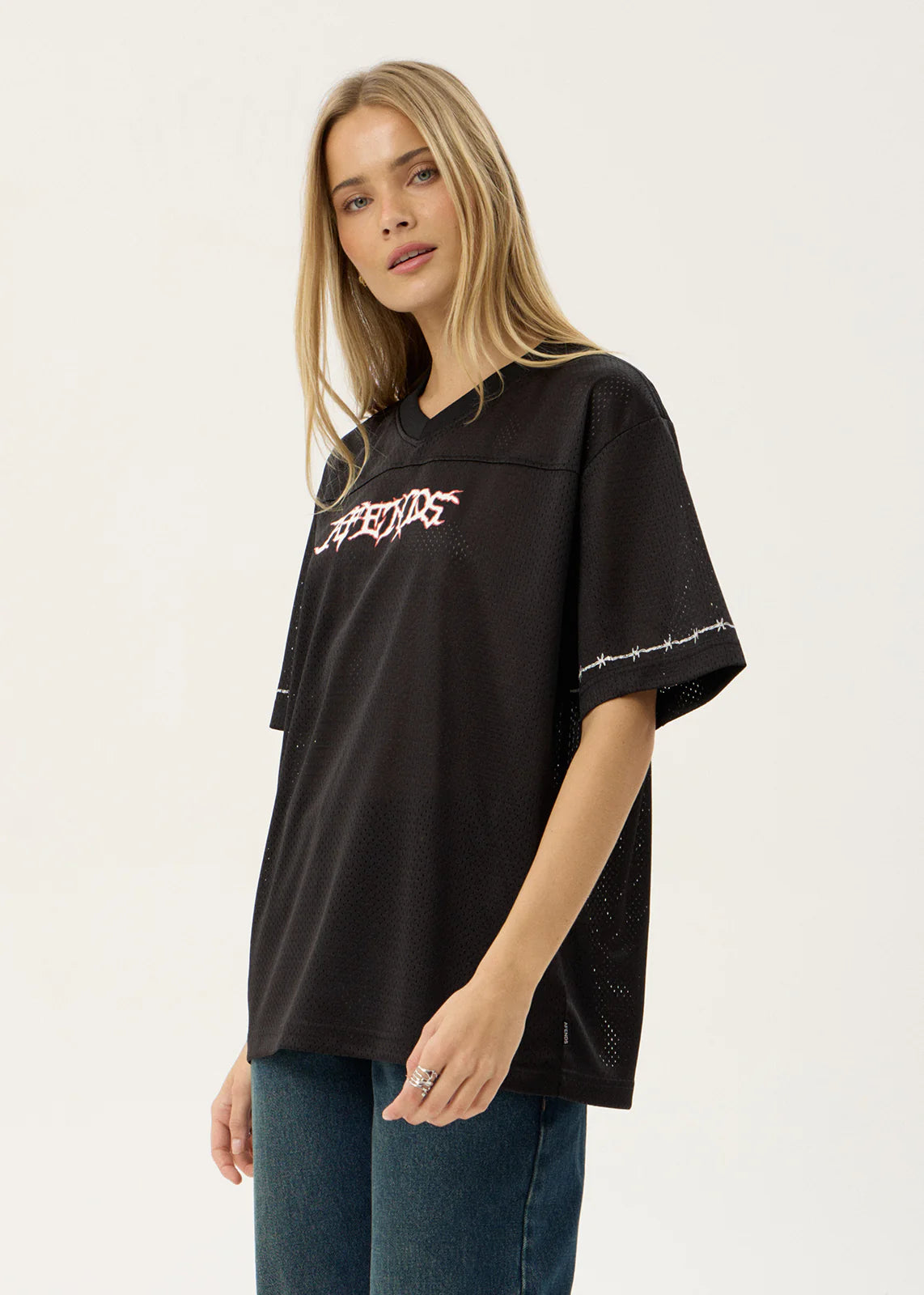 AFENDS Mens Nationals - Mesh Jersey Boxy Tee - Black