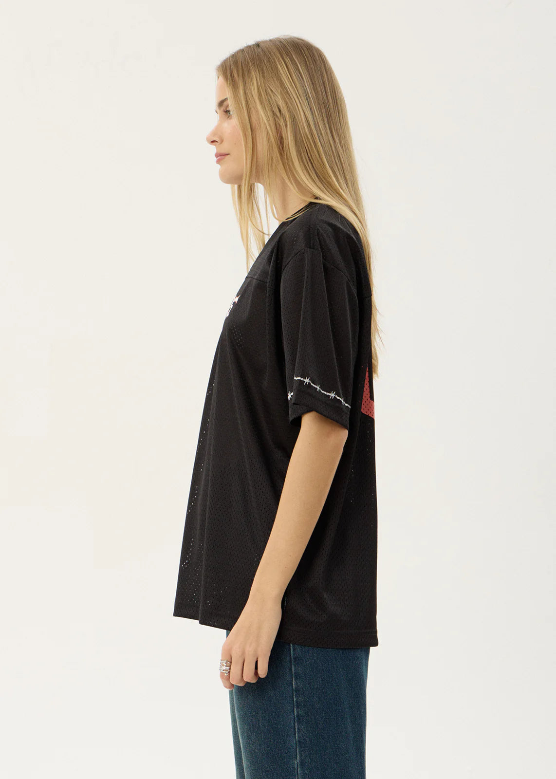 AFENDS Mens Nationals - Mesh Jersey Boxy Tee - Black