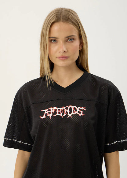 AFENDS Mens Nationals - Mesh Jersey Boxy Tee - Black