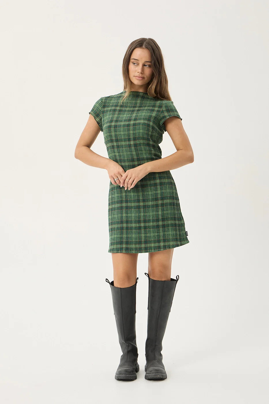 AFENDS Womens Elodie - Seersucker Mini Dress - Lonnie Hunter Green