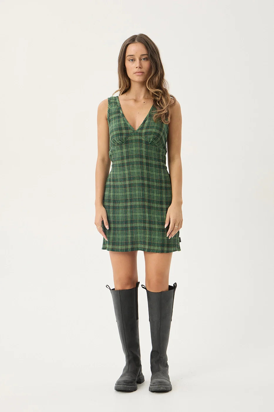 AFENDS Womens Lonnie - Seersucker Mini Dress - Hunter Green