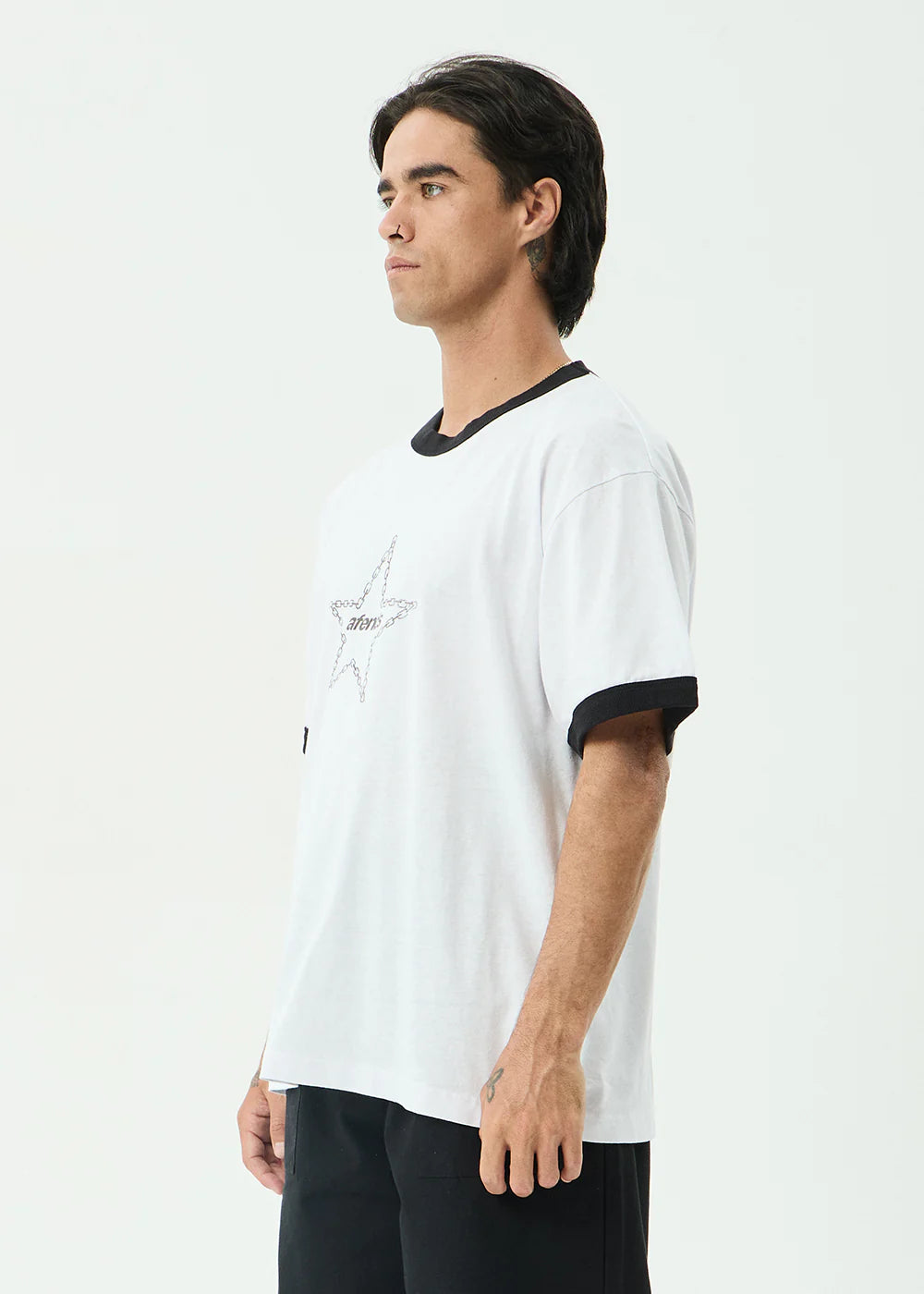 AFENDS Mens Chains - Boxy Ringer Tee - White