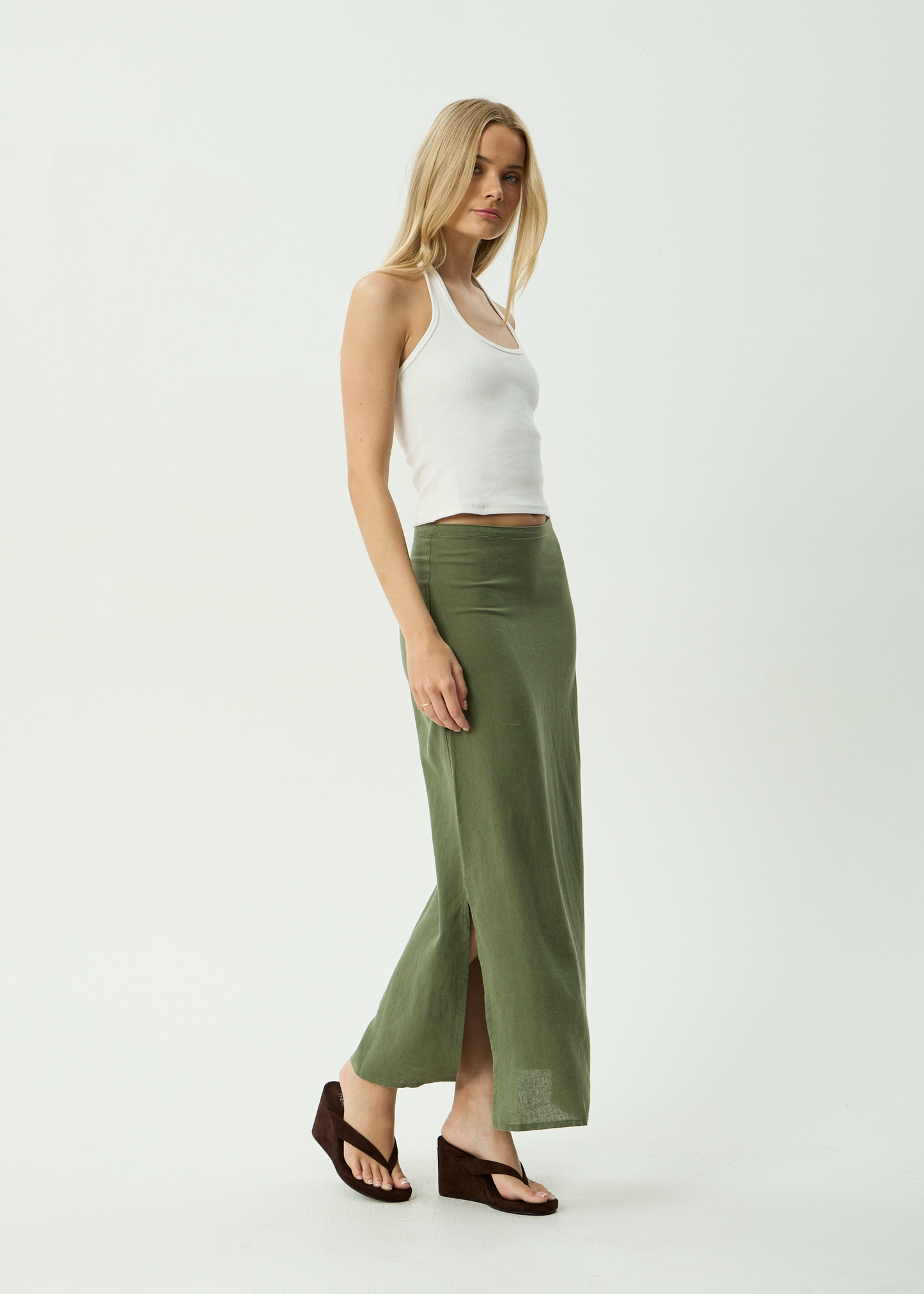 AFENDS Womens Lilo - Maxi Skirt - Deep Olive
