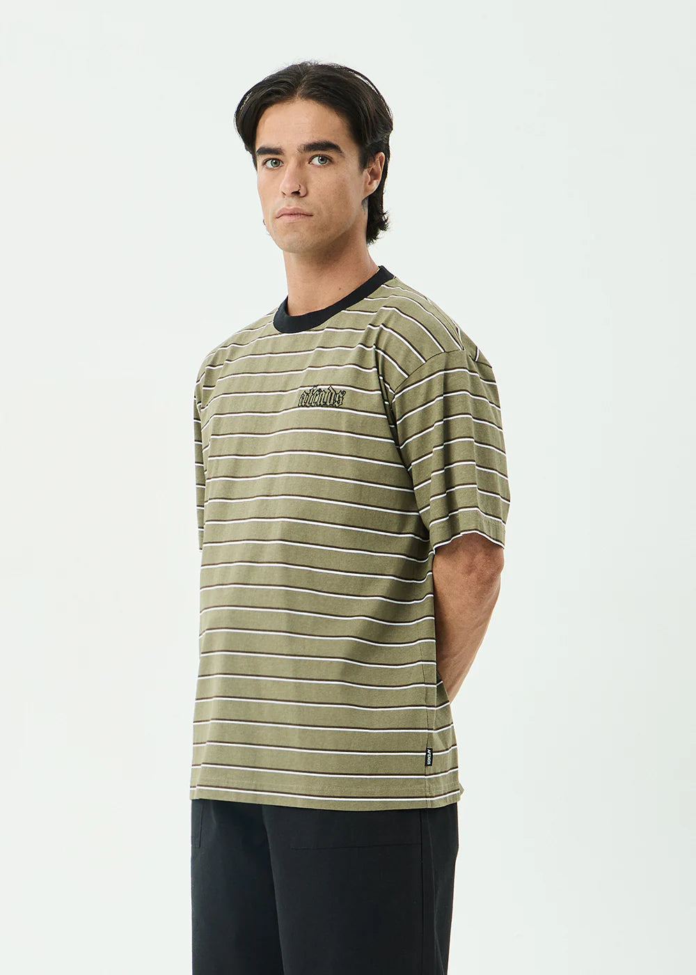 AFENDS Mens Altitude - Boxy Tee - Stone Stripe