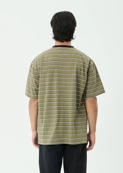AFENDS Mens Altitude - Boxy Tee - Stone Stripe