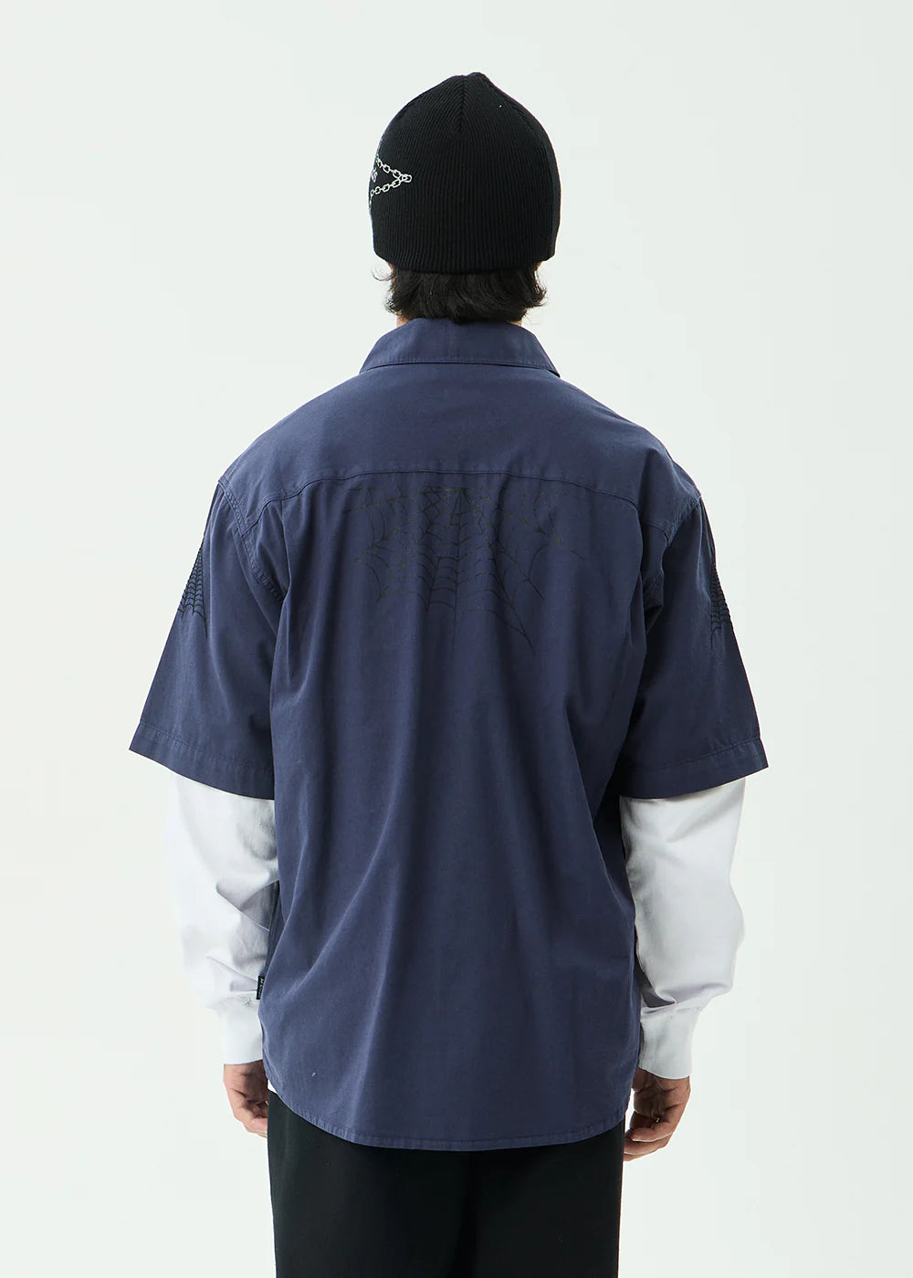 AFENDS Mens Supply - Workwear Short Sleeve Shirt - Washed Deep Sea