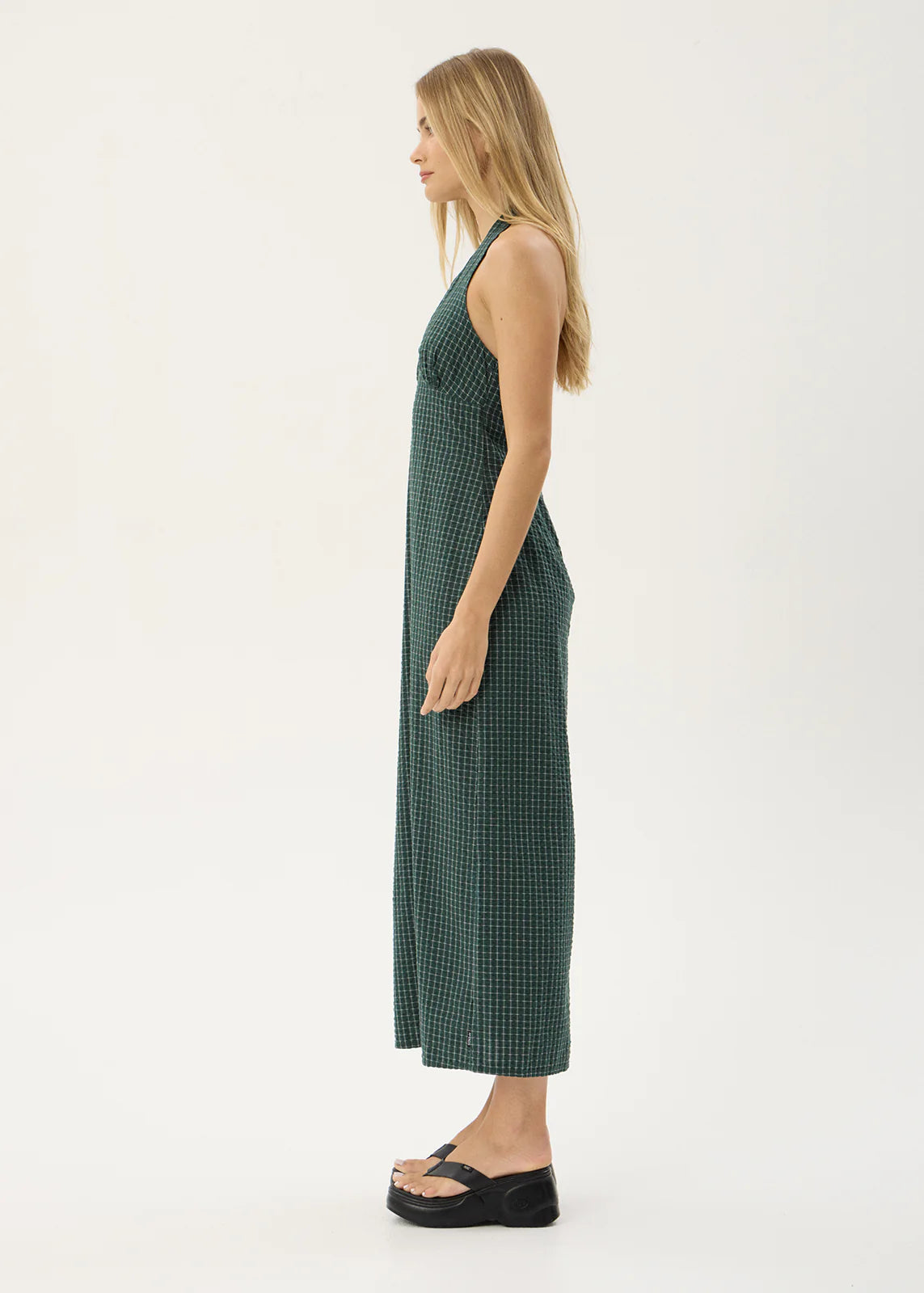 AFENDS Womens Alexa - Seersucker Maxi Dress - Reverb Pine Check