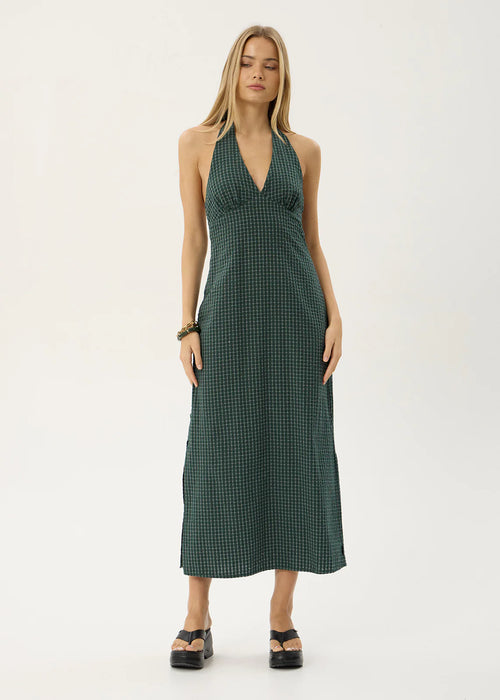 AFENDS Womens Alexa - Seersucker Maxi Dress - Reverb Pine Check