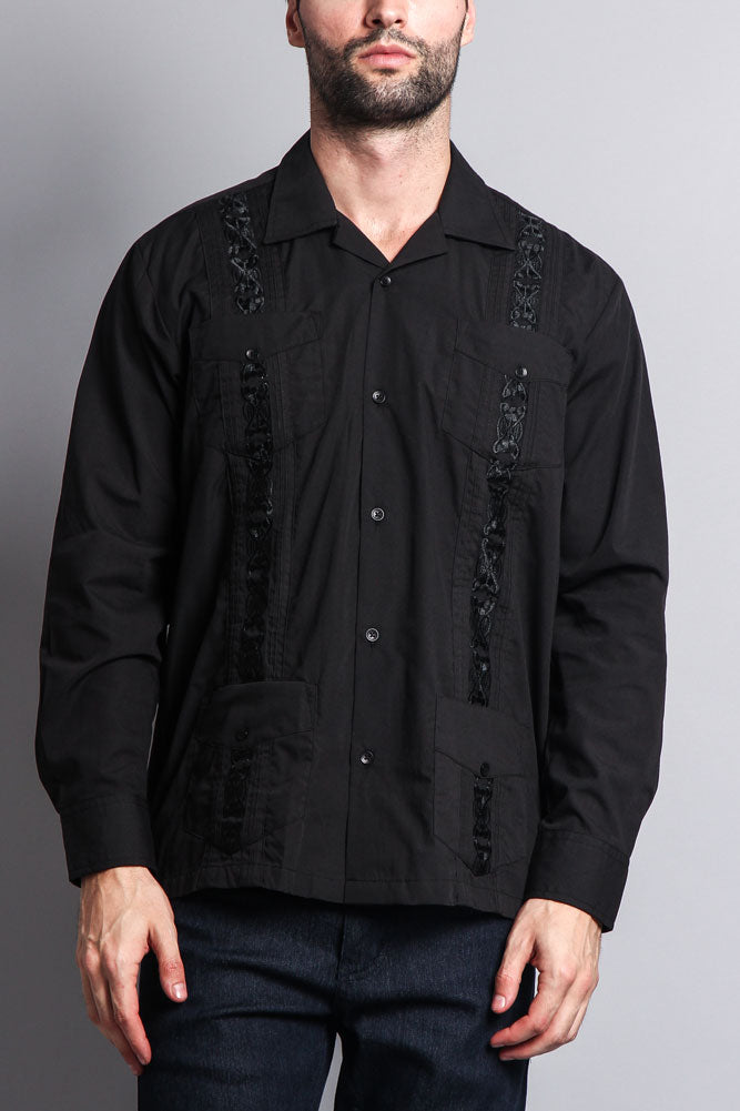 Men's Long Sleeve Cuban Style Guayabera Shirt