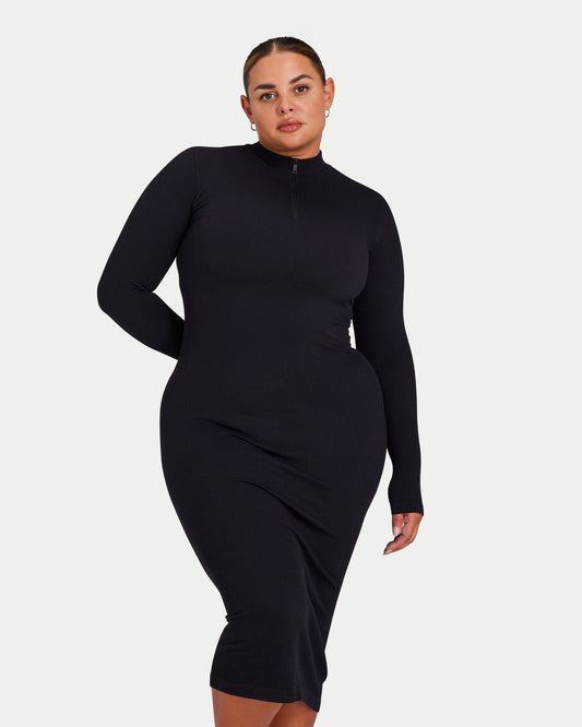 Womens Ribbed Base Long Sleeve Midi Dress