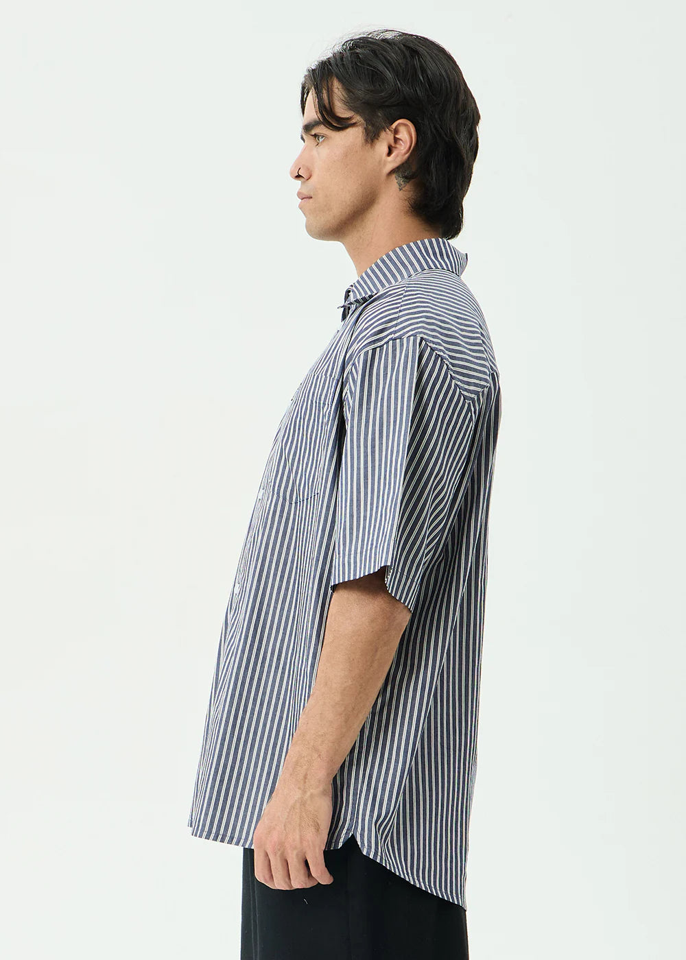 AFENDS Mens Delta - Short Sleeve Shirt - Navy Stripe