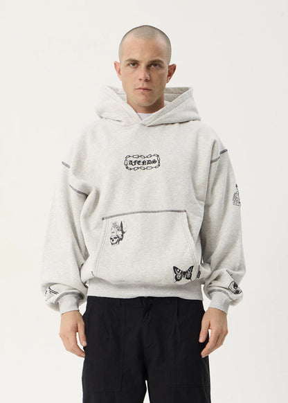 AFENDS Mens Spiritual - Distressed Boxy Hood - Grey Marle