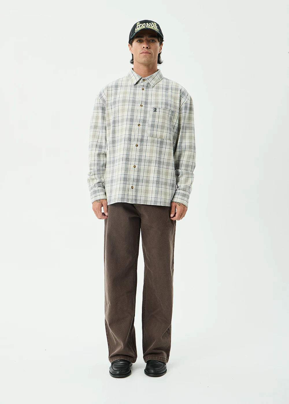 AFENDS Mens Shelter - Flannel Long Sleeve Shirt - White Check