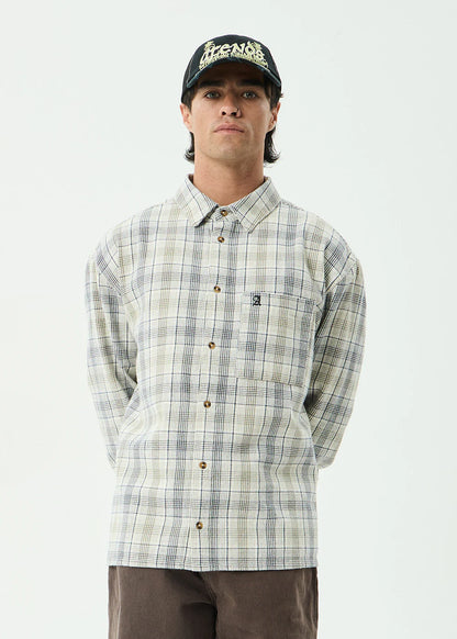 AFENDS Mens Shelter - Flannel Long Sleeve Shirt - White Check