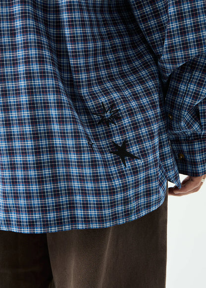 AFENDS Mens Mountains - Oversized Long Sleeve Shirt - Navy Check