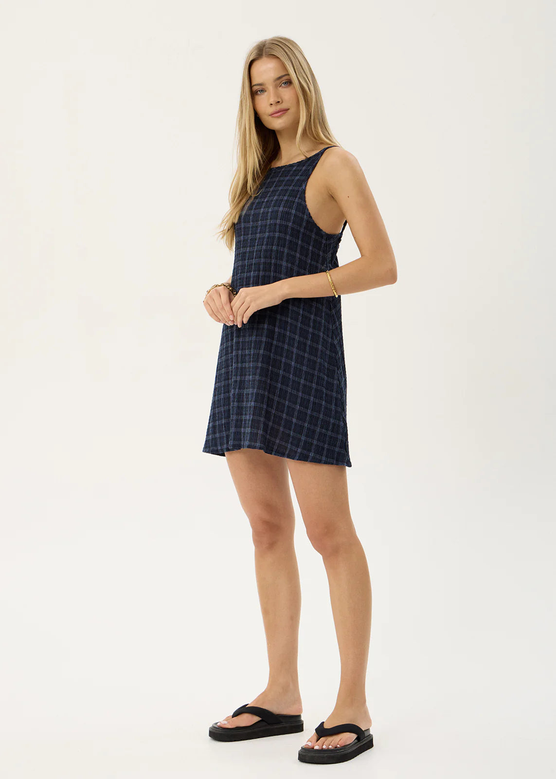 AFENDS Womens Sammy - Seersucker Mini Dress - Thea Midnight Check