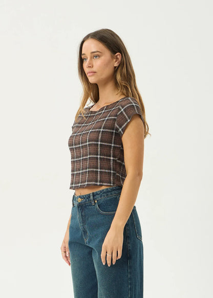 AFENDS Womens Darcy - Seersucker Top - Coffee Check