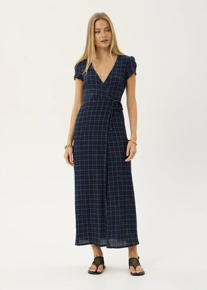 AFENDS Womens Felicity - Seersucker Maxi Dress - Thea Midnight Check