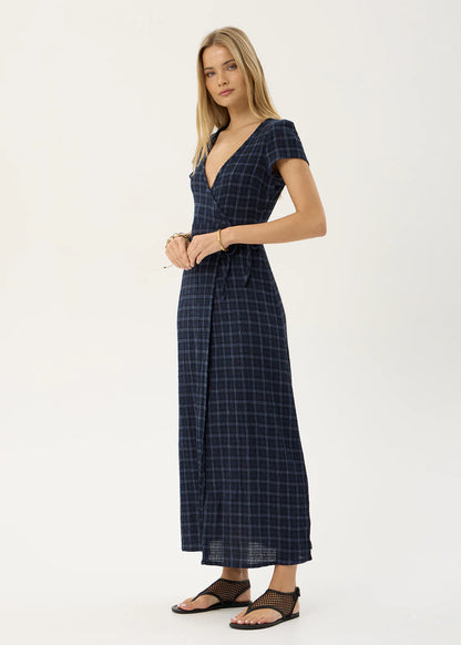 AFENDS Womens Felicity - Seersucker Maxi Dress - Thea Midnight Check