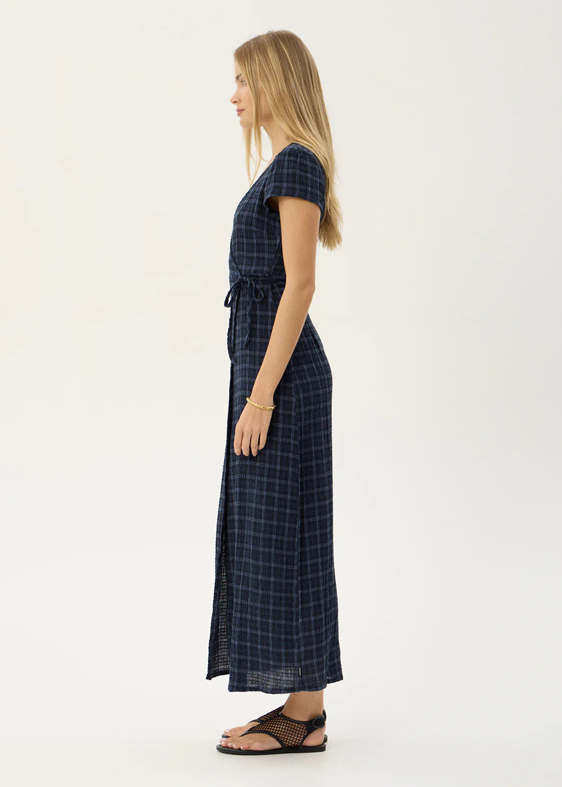 AFENDS Womens Felicity - Seersucker Maxi Dress - Thea Midnight Check